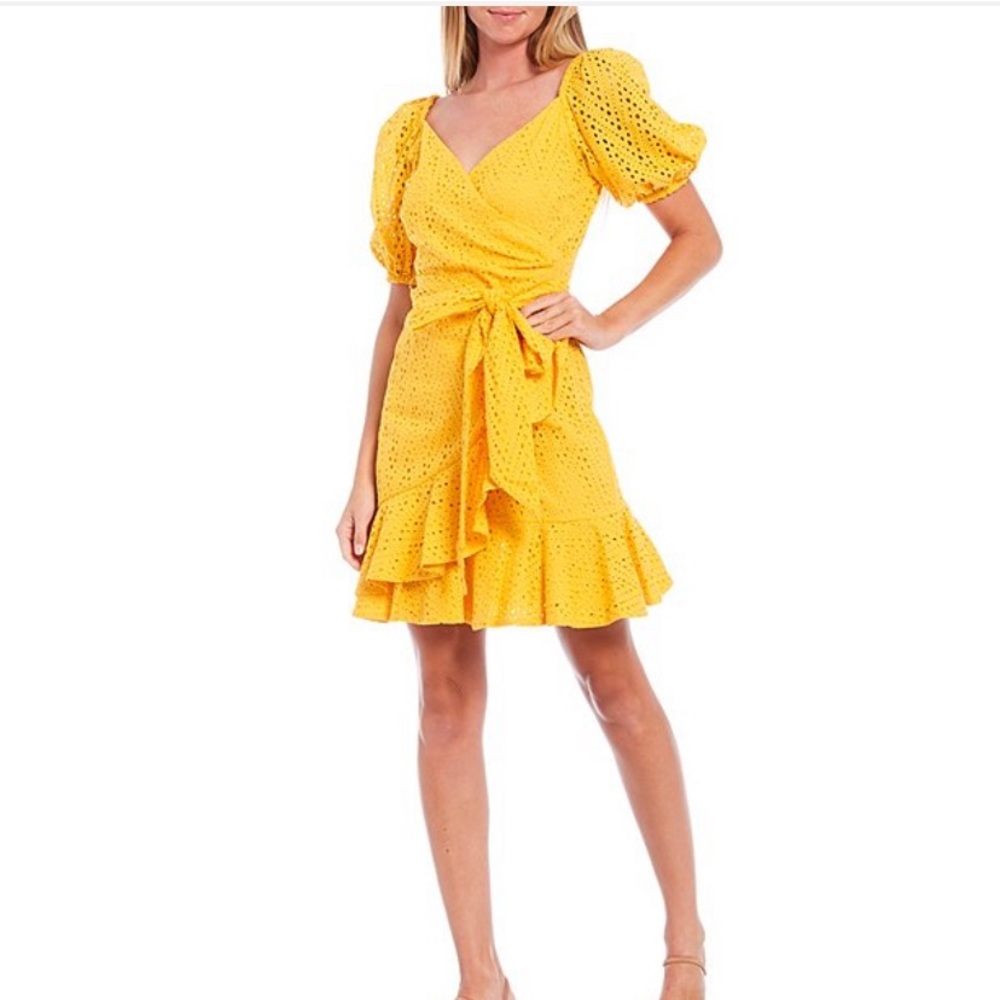 Sachin & Babi Davie Puff Sleeve Faux Wrap Eyelet